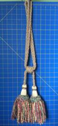 "1 - Of 2 Long Tasseled Tiebacks 13"" Long With 2 Large, Full 7" - thumbnail 1