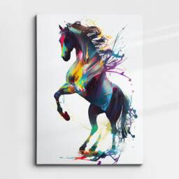 Colorful Horse Animal Abstract Oil Painting Splatter Style Wall Art, Framed Canvas Poster Print, Home Kitchen Office Room Decor, Gifts - thumbnail 3