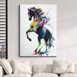 Colorful Horse Animal Abstract Oil Painting Splatter Style Wall Art, Framed Canvas Poster Print, Home Kitchen Office Room Decor, Gifts - thumbnail 1