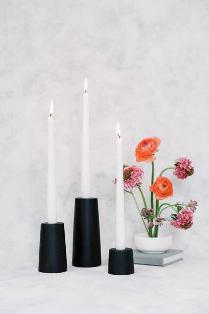 Small Cylinder Concrete Modern Black Taper Candle Holder - image 1