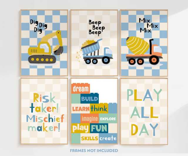 Construction Vehicle, Set Of 6, Trucks & Diggers, Boys Nursery Prints, Bedroom Building, Kids Playroom Decor, Children's Wall - image 1