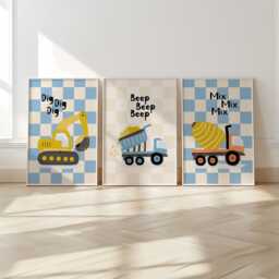 Construction Vehicle, Set Of 6, Trucks & Diggers, Boys Nursery Prints, Bedroom Building, Kids Playroom Decor, Children's Wall - thumbnail 2