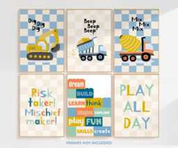 Construction Vehicle, Set Of 6, Trucks & Diggers, Boys Nursery Prints, Bedroom Building, Kids Playroom Decor, Children's Wall - thumbnail 1