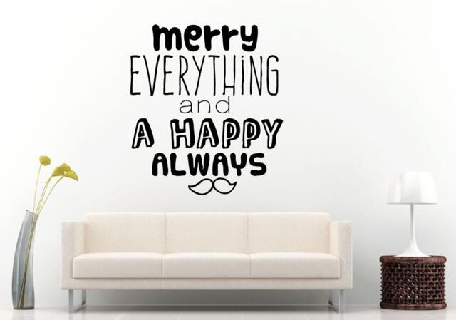 Merry Everything & Happy Always Mustage Citation Quote Saying Wall Decal Vinyl Sticker Mural Room Decor L1188 - image 1