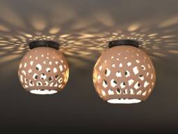 Handmade Cutwork Ceramic Semi Flush Mount Light, Warm Ambient Low Ceiling Fixture, Pineara