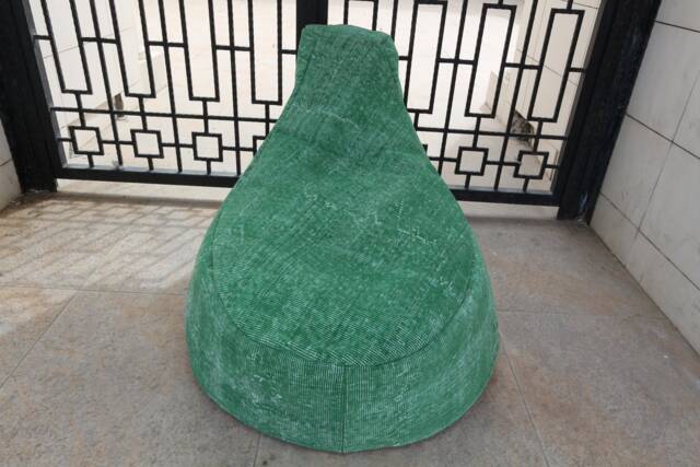 Handmade Green Vintage Rug Bean Bag Ottoman Pouf - image 1