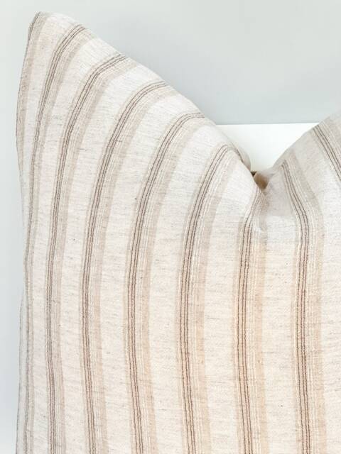 Neutral Farmhouse Beige Cream Striped Pillow Cover - image 1