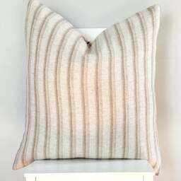 Neutral Farmhouse Beige Cream Striped Pillow Cover - thumbnail 2