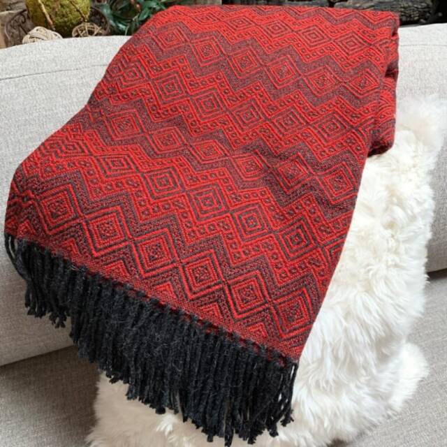 Handmade Baby Alpaca Throw Blanket Inca Red & Charcoal Gray - image 1