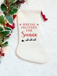 Personalised Kids Christmas Stocking, Special Delivery For Xmas Stocking Children Name, Santa Personalized, Reindeer Sack - thumbnail 1