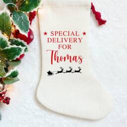 Personalised Kids Christmas Stocking, Special Delivery For Xmas Stocking Children Name, Santa Personalized, Reindeer Sack - thumbnail 4