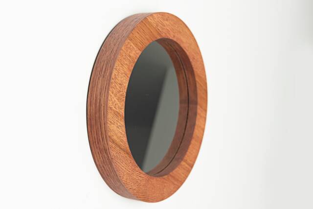 Modern Round Oak Wall Mirror Minimalist Solid Wood Frame - image 1