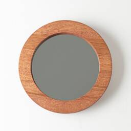 Modern Round Oak Wall Mirror Minimalist Solid Wood Frame - thumbnail 2