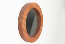 Modern Round Oak Wall Mirror Minimalist Solid Wood Frame - thumbnail 1