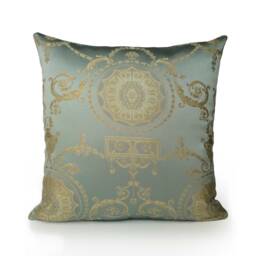 Baby Blue & Gold Beige Decorative Throw Pillow Covers, Cushion Pillowcase, Accent Pillow, Satin Blend Farmhouse Patterned - thumbnail 1