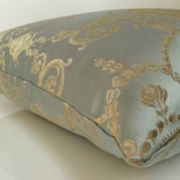Baby Blue & Gold Beige Decorative Throw Pillow Covers, Cushion Pillowcase, Accent Pillow, Satin Blend Farmhouse Patterned - thumbnail 3