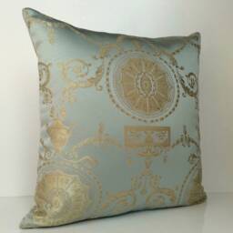 Baby Blue & Gold Beige Decorative Throw Pillow Covers, Cushion Pillowcase, Accent Pillow, Satin Blend Farmhouse Patterned - thumbnail 2