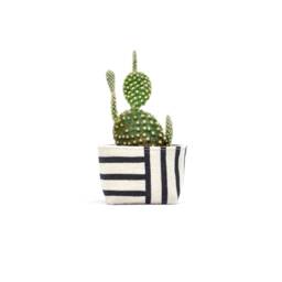 Canvas Planter, Two Way Black Stripe For Succulents & Cacti, Mini White Blockprint On Bucket - thumbnail 1