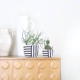 Canvas Planter, Two Way Black Stripe For Succulents & Cacti, Mini White Blockprint On Bucket - thumbnail 2
