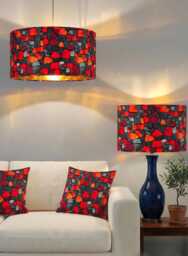 Handmade By Order Red Stone Marble Digital Print On Velvet Drum Lamp Shade Ceiling All Shapes & Sizes Available