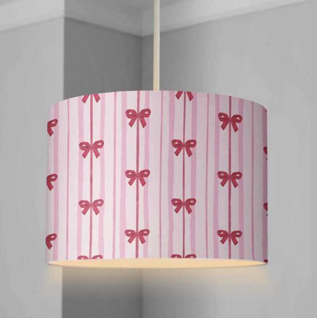 Lampshade - Nursery Ceiling Pink Stripes With Red Bows, Lampshade Or Table Lampshade Childrens Room Round - image 1