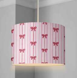 Lampshade - Nursery Ceiling Pink Stripes With Red Bows, Lampshade Or Table Lampshade Childrens Room Round - thumbnail 1