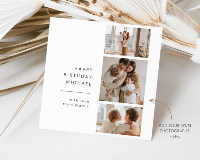 Custom Three Photo Card, Personalised Picture Collage Birthday Anniversary Wedding Gift, Minimal Design Greeting, For Him Her Family - image 1