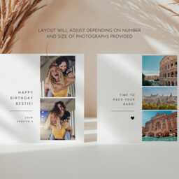 Custom Three Photo Card, Personalised Picture Collage Birthday Anniversary Wedding Gift, Minimal Design Greeting, For Him Her Family - thumbnail 2