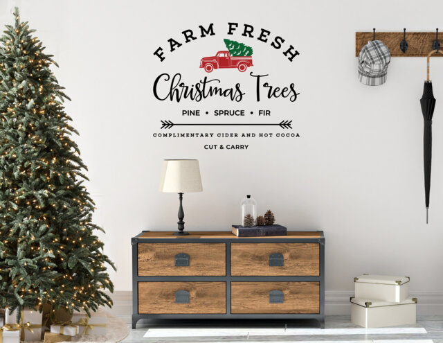 Farm Fresh Christmas Trees Wall Decal Red Truck Decor - Diy Sign Kit - image 1