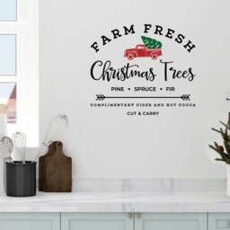 Farm Fresh Christmas Trees Wall Decal Red Truck Decor - Diy Sign Kit - thumbnail 3