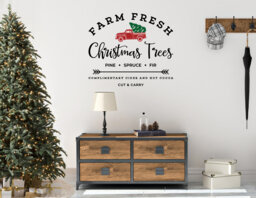 Farm Fresh Christmas Trees Wall Decal Red Truck Decor - Diy Sign Kit - thumbnail 1