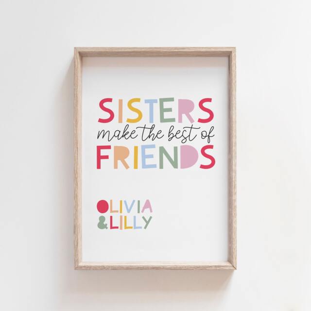 Sister Bedroom Prints, Girls Nursery Shared Bedroom, Big Sis Lil Sis, Sisters Make Best Friends, Wall Art, Playroom - image 1