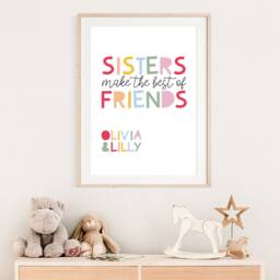 Sister Bedroom Prints, Girls Nursery Shared Bedroom, Big Sis Lil Sis, Sisters Make Best Friends, Wall Art, Playroom - thumbnail 2