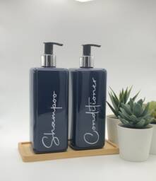 Personalised Navy Blue Square Soap Dispenser Bottle With Black/Silver Pump 500Ml