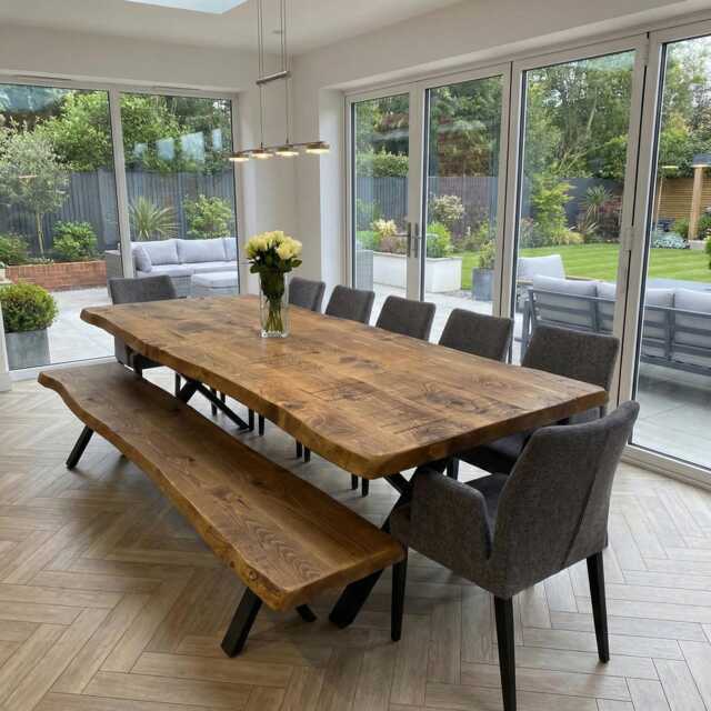 Firsby Xf Live Edge Dining Table Rustic Solid Wood Industrial Steel Legs Cotswold - image 1
