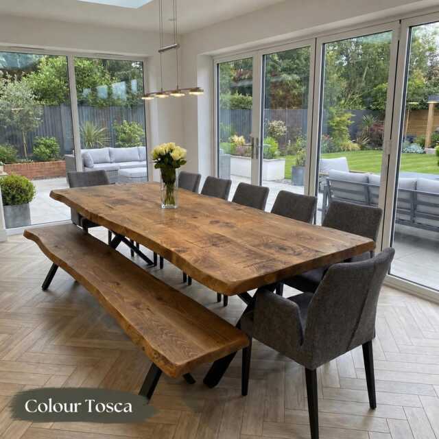 Firsby Xf Rustic Solid Oak Live Edge Dining Table, Industrial X Frame Steel Legs - image 1