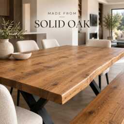 Firsby Xf Rustic Solid Oak Live Edge Dining Table, Industrial X Frame Steel Legs - thumbnail 4