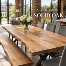 Firsby Xf Rustic Solid Oak Live Edge Dining Table, Industrial X Frame Steel Legs - thumbnail 2