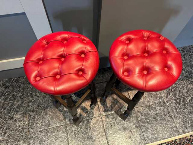 High Bar Stool With Real Leathe Chesterfield Style Top - image 1