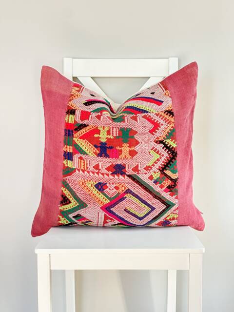 Vintage Embroidered Silk Textile Ethnic Piece Of Tradition Costume Pillow Cover - image 1