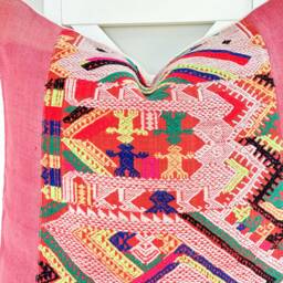 Vintage Embroidered Silk Textile Ethnic Piece Of Tradition Costume Pillow Cover - thumbnail 2