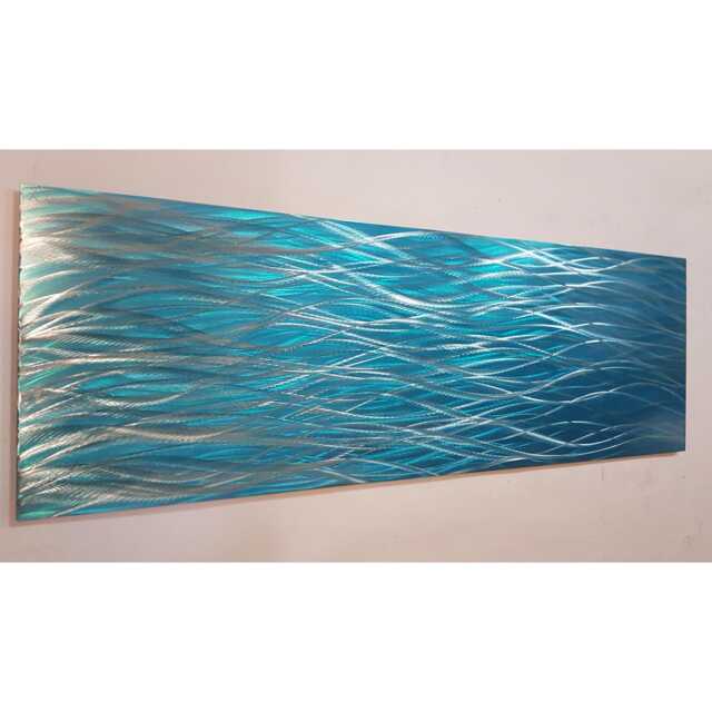 "Modern Abstract Metal Wall Art, Teal Silver, " - image 1