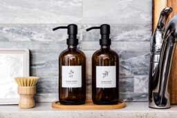 Glass Soap Dispenser Bottle, Metal Pump, Custom Label, Hand Dish Soap, Refillable, Set, Minimalist, Housewarming Gift