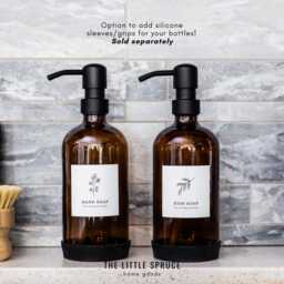 Glass Soap Dispenser Bottle, Metal Pump, Custom Label, Hand Dish Soap, Refillable, Set, Minimalist, Housewarming Gift - thumbnail 3
