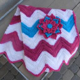 Chevron Baby Blanket Raspberry Pink & Dark Aqua Shower Gift Ready To Ship - thumbnail 3