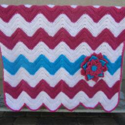 Chevron Baby Blanket Raspberry Pink & Dark Aqua Shower Gift Ready To Ship - thumbnail 2