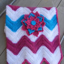 Chevron Baby Blanket Raspberry Pink & Dark Aqua Shower Gift Ready To Ship - thumbnail 4