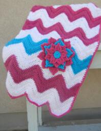 Chevron Baby Blanket Raspberry Pink & Dark Aqua Shower Gift Ready To Ship - thumbnail 1