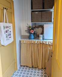Custom Cupboard Curtain Gingham, Linen, Or Stripe Fabric - thumbnail 1