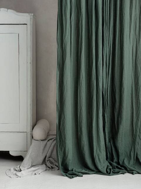 Dark Green Linen Curtains, Linen Curtain in Green, Forest Drop, Linens Greenery - image 1